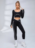 Contrast Piping U Back Long Sleeve Fitness Set