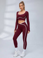Contrast Piping U Back Long Sleeve Fitness Set
