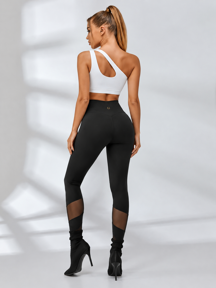 Super Sexy Cutout One Shoulder Mesh Buckle High Waist Hip-lift Tracksuit