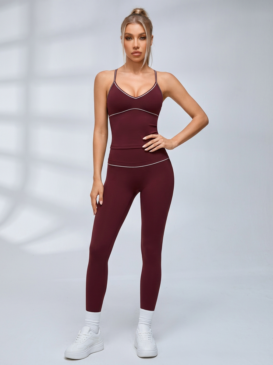 Contrast Thin Strap Y-Back Fitness Leggings Set