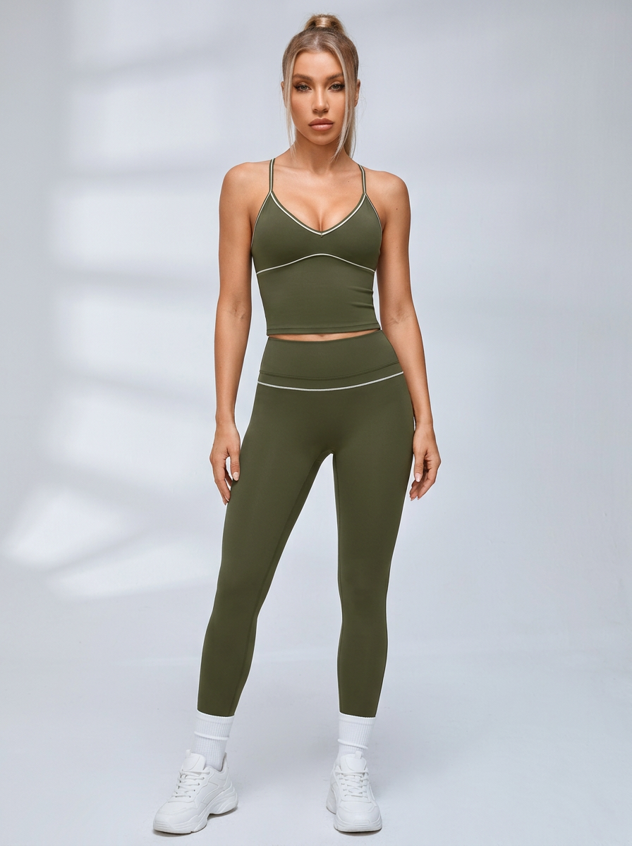 Contrast Thin Strap Y-Back Fitness Leggings Set