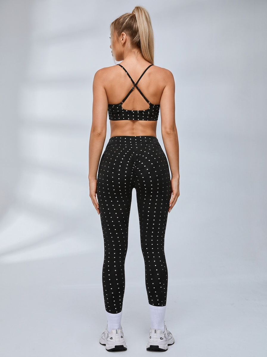 Polka Dot Crisscut Waist Workout Leggings Set