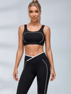 Contrast Stripe Criss Waist Workout Leggings Set
