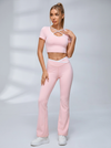 Criss Cutout Short Sleeve Flared Leggings Set