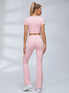 Criss Cutout Short Sleeve Flared Leggings Set