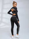 Contrast Piping Cutout Long Sleeve Leggings Set