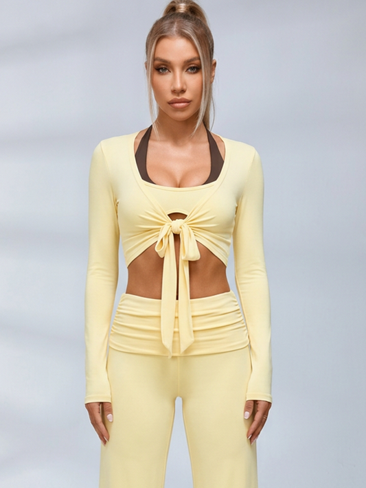 Tie Front Ballet Style Flared 3‑Piece Leggings Set