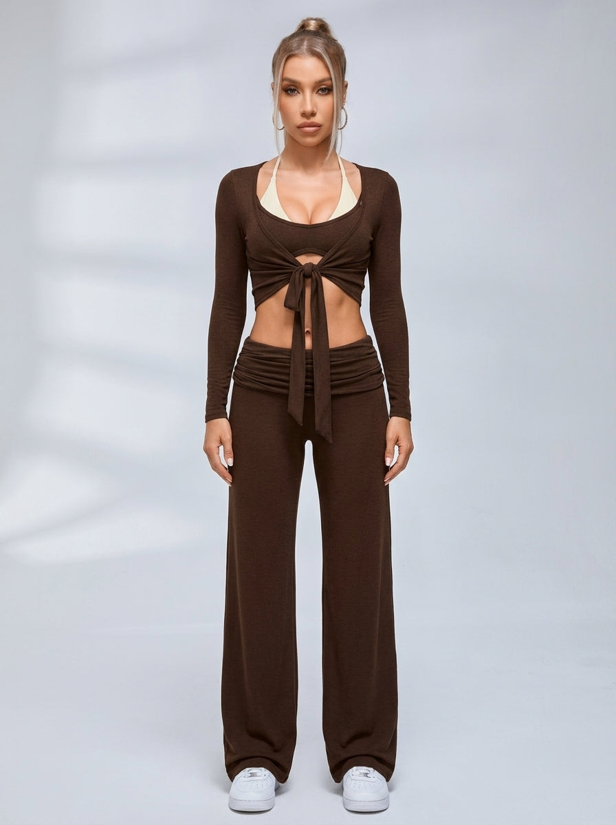 Tie Front Ballet Style Flared 3‑Piece Leggings Set