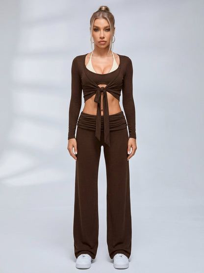 Tie Front Ballet Style Flared 3‑Piece Leggings Set