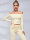 Off Shoulder Fold Waist Flared Leggings Set