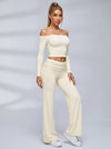 Off Shoulder Fold Waist Flared Leggings Set