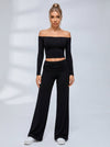 Off Shoulder Fold Waist Flared Leggings Set