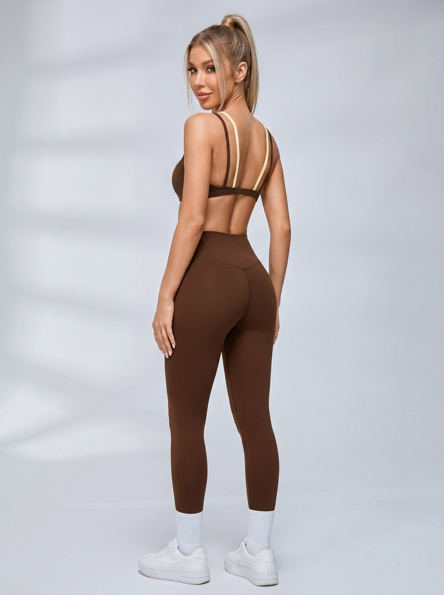 Contrast Double Strap Sports Bra Leggings Set