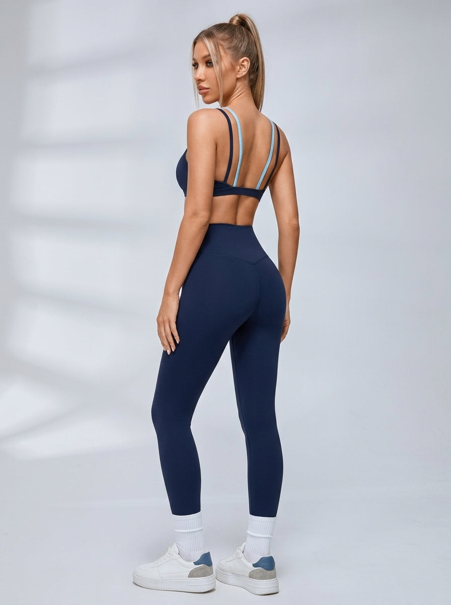 Contrast Double Strap Sports Bra Leggings Set