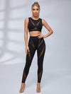Sheer Mesh Panel Bodycon Workout Matching Activewear Set