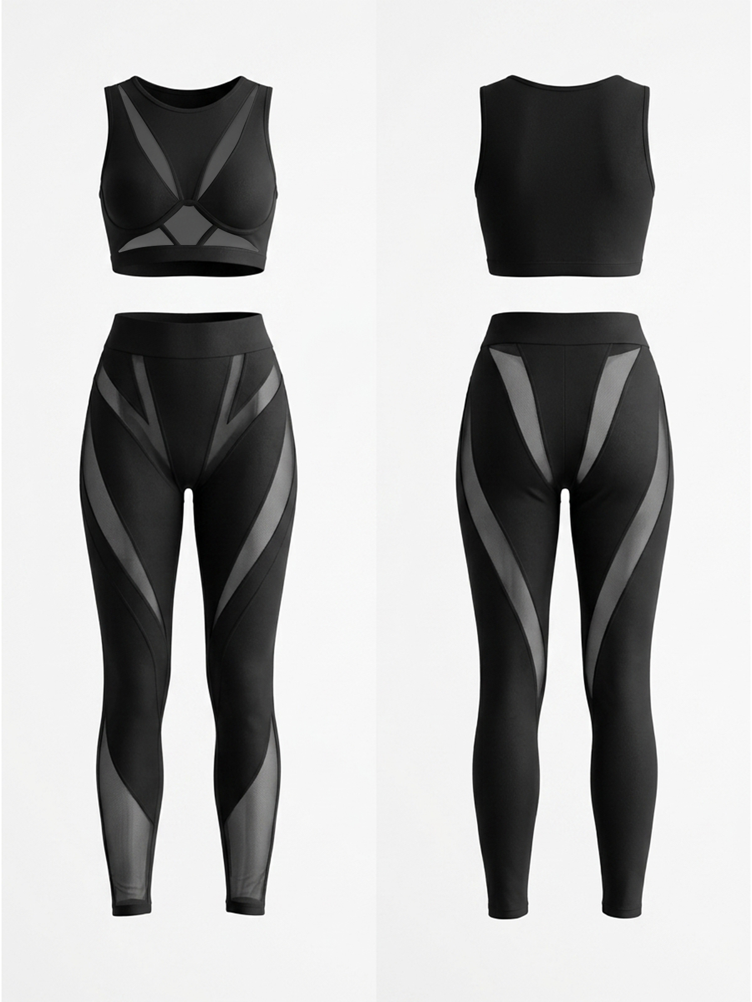 Sheer Mesh Panel Bodycon Workout Matching Activewear Set