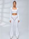 Mesh Patchwork Long Sleeve Flare Leg Yoga 2‑Piece Set