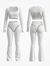 Mesh Patchwork Long Sleeve Flare Leg Yoga 2‑Piece Set
