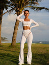 Mesh Patchwork Long Sleeve Flare Leg Yoga 2‑Piece Set