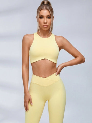 Cutout Back Crop Top V‑Waist Flared Leggings Set