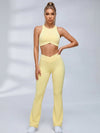 Cutout Back Crop Top V‑Waist Flared Leggings Set