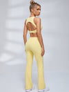 Cutout Back Crop Top V‑Waist Flared Leggings Set