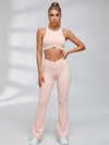 Cutout Back Crop Top V‑Waist Flared Leggings Set