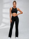 Cutout Back Crop Top V‑Waist Flared Leggings Set