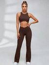 Cutout Back Crop Top V‑Waist Flared Leggings Set