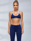 Contrast Trim Halter Drawstring Flared Leggings Set
