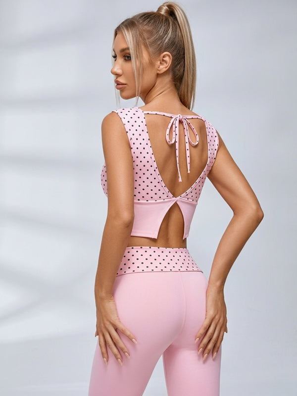 Polka Dot Tie‑Back Cutout Flared Leggings Set