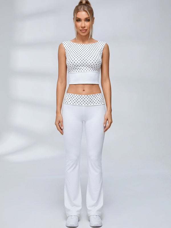 Polka Dot Tie‑Back Cutout Flared Leggings Set