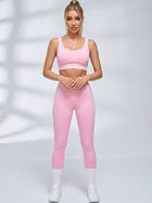 Contrast Piping Seam Workout Leggings Set