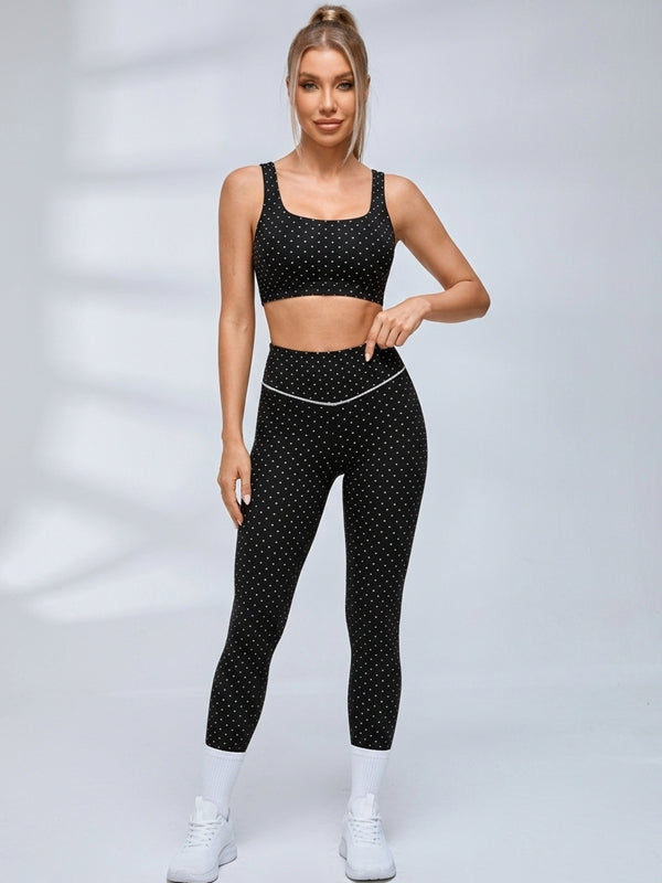 Polka Dot Cross‑Back Workout Leggings Set