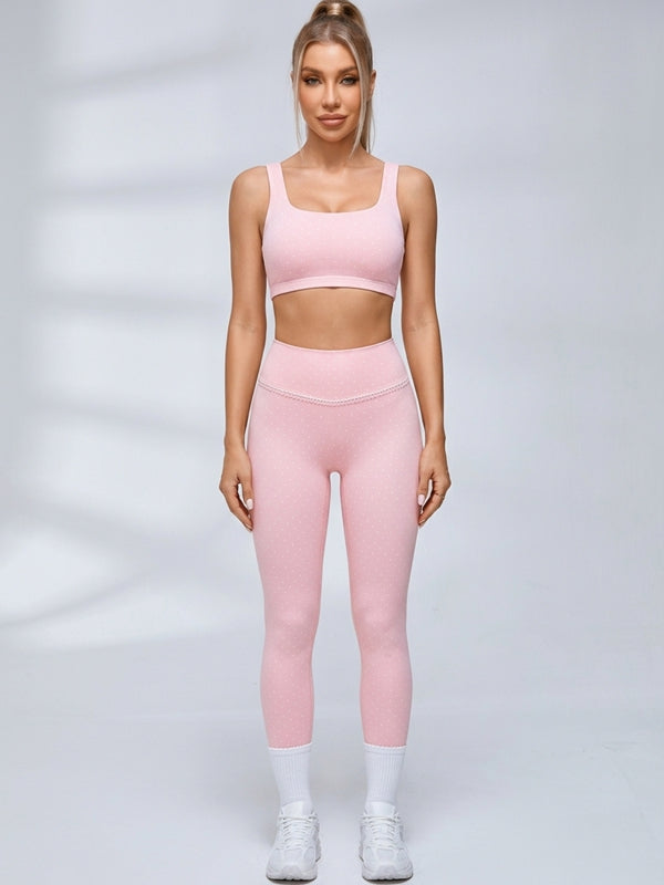 Polka Dot Cross‑Back Workout Leggings Set