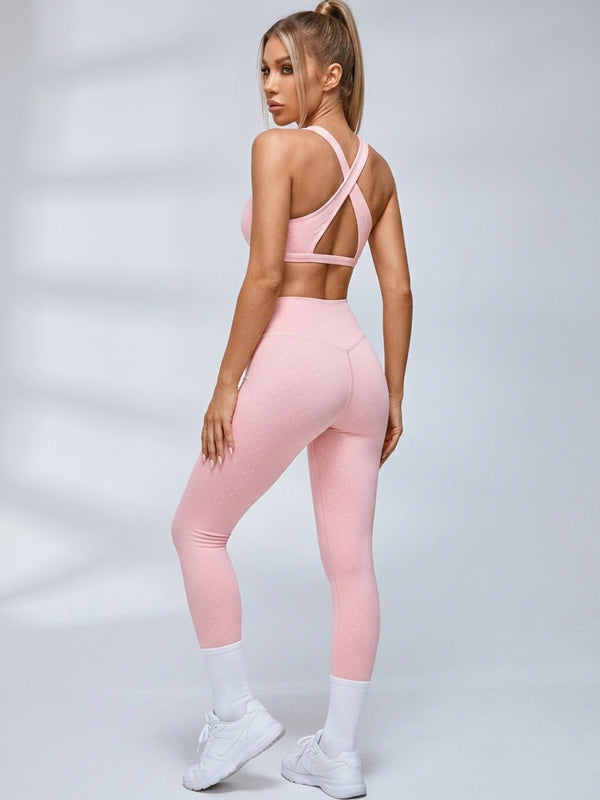Polka Dot Cross‑Back Workout Leggings Set