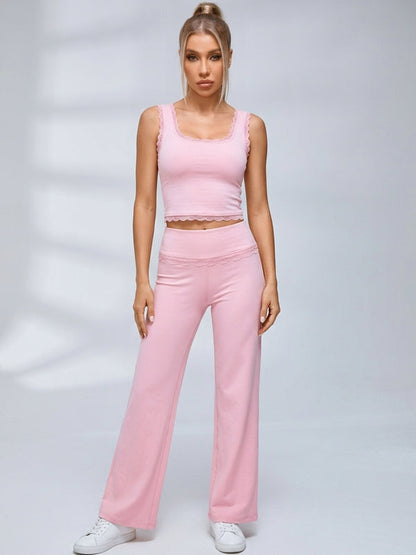 Lace Trim Flared Leggings Set