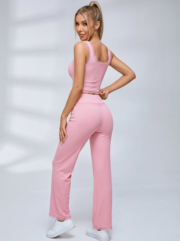 Lace Trim Flared Leggings Set