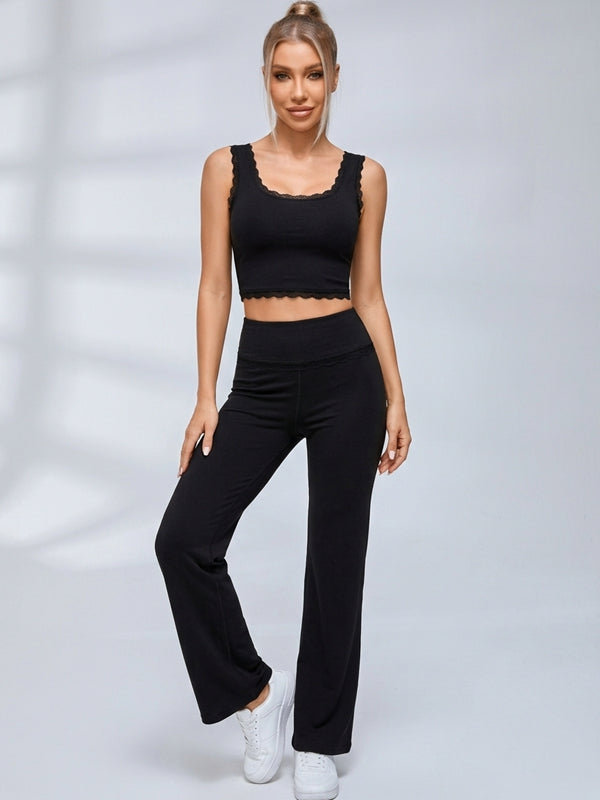 Lace Trim Flared Leggings Set