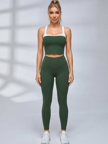 Color Block Crop Tank Leggings Set