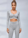 Ruched Front Long Sleeve Flared Leggings Set