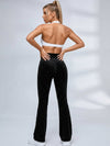 Twist Halter Polka Dot Flared Leggings Set