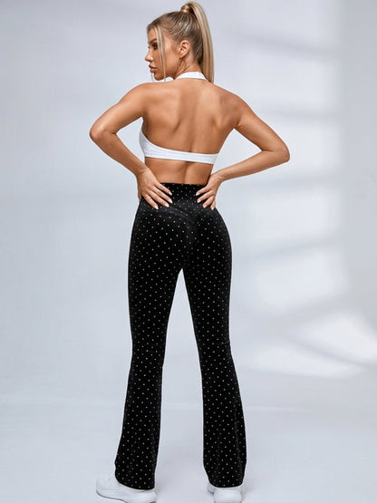 Twist Halter Polka Dot Flared Leggings Set