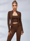 Zip‑Up Cropped Jacket Leggings 3‑Piece Set