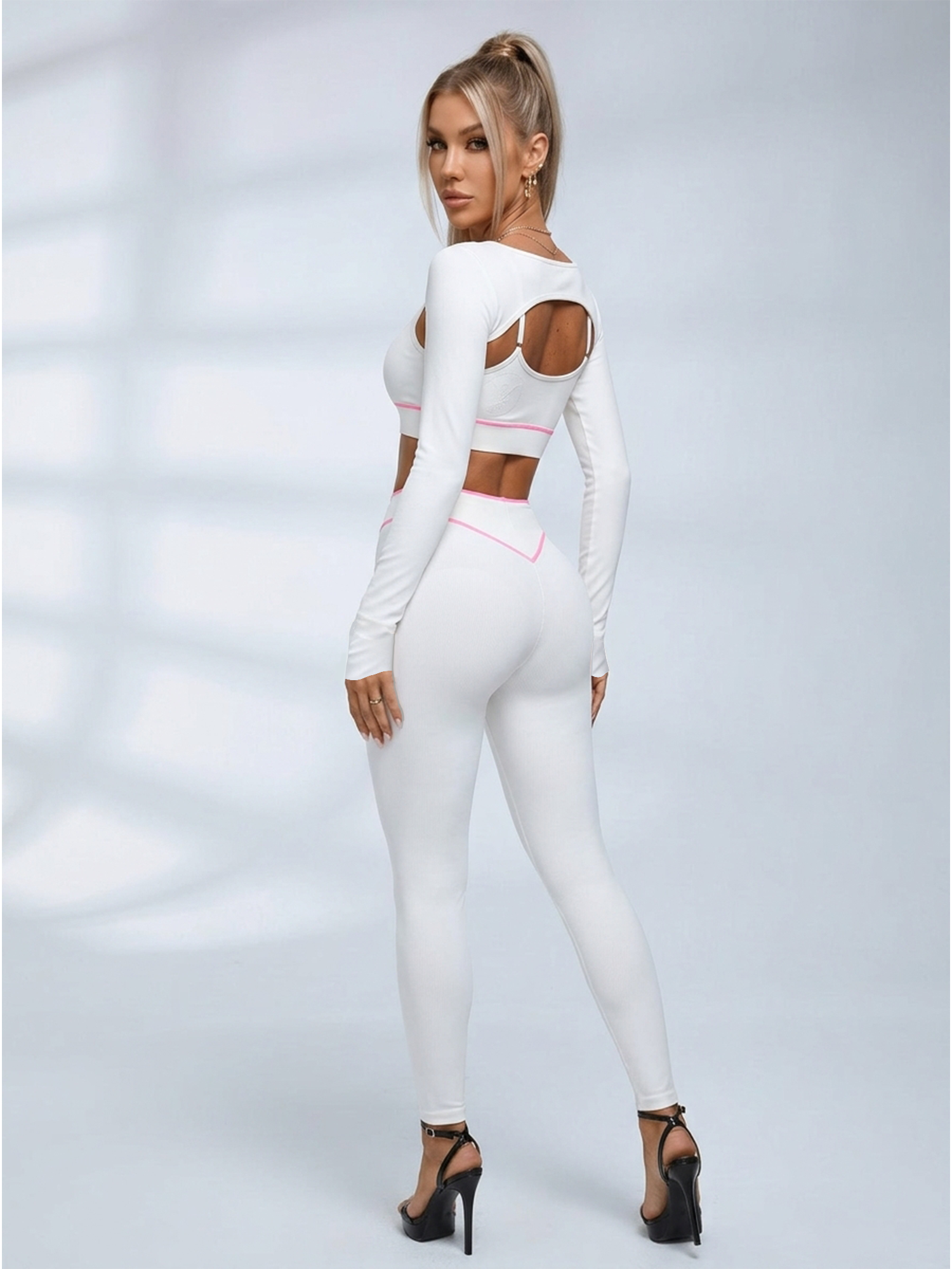 Long Sleeve Shrug Sports Bra Leggings Yoga Set
