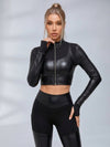 Long Sleeve Faux Leather Bodycon Two Piece Set