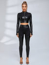 Long Sleeve Faux Leather Bodycon Two Piece Set