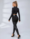 Long Sleeve Faux Leather Bodycon Two Piece Set
