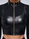 Long Sleeve Faux Leather Bodycon Two Piece Set