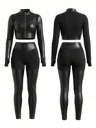 Long Sleeve Faux Leather Bodycon Two Piece Set